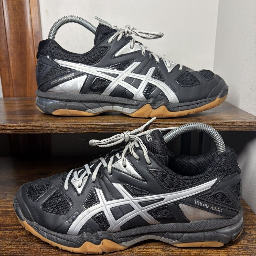 ASICS Gel-Tactic B554N Black Silver Indoor Court Volleyball Shoes Womens 7.5